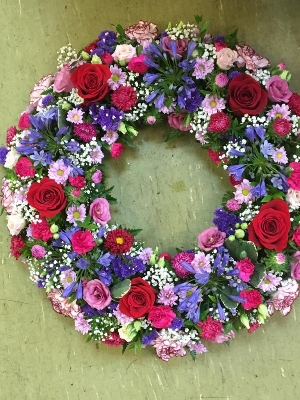 99 red pink blue wreath