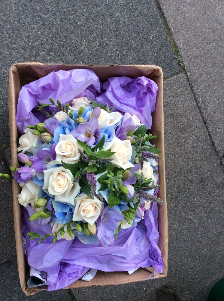 Cream lilac and blue bouquet