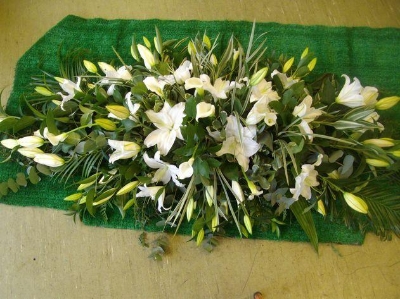 72 White Lily Full Coffin Spray