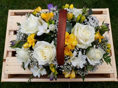 21 rose and freesia basket