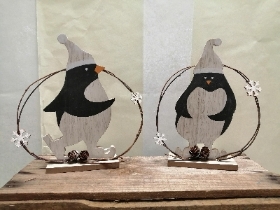 Wooden skating penguin decoration