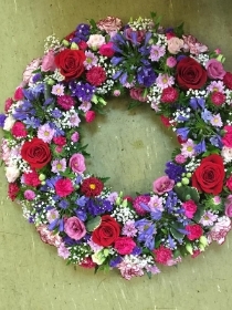 99 red pink blue wreath